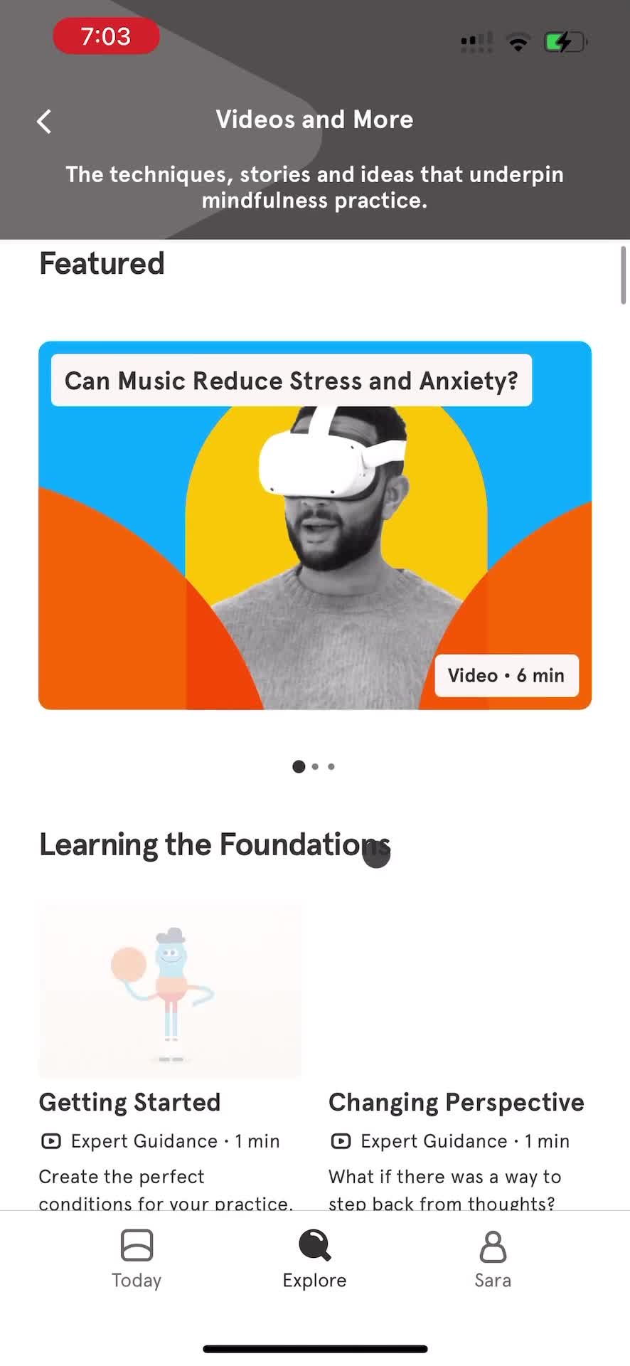 General browsing on Headspace video thumbnail