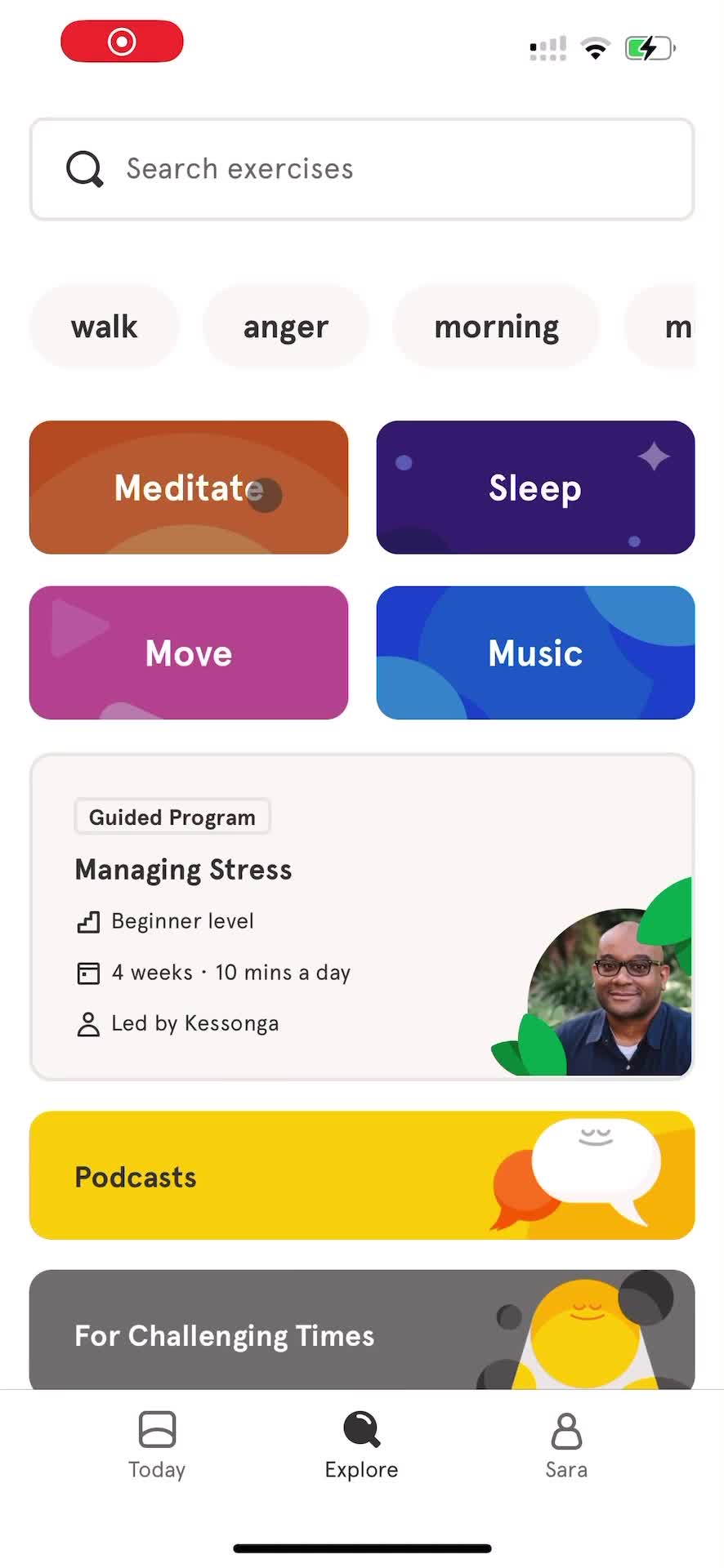 Screenshot of Explore on Meditation on Headspace user flow
