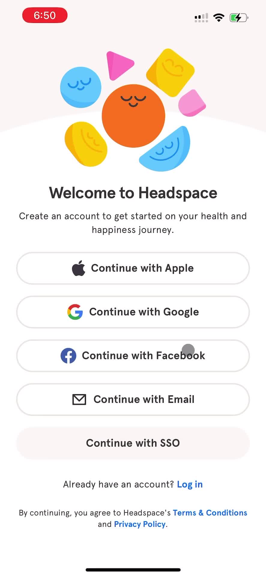 Headspace start screen screenshot