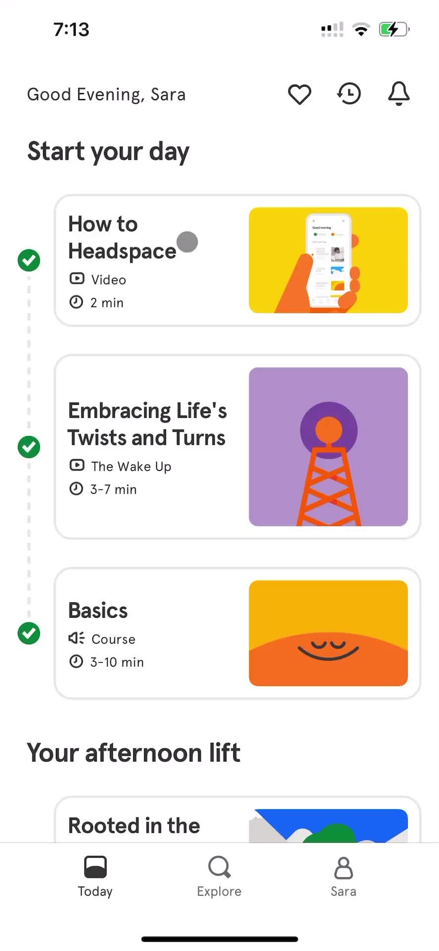 Screenshot of Home on Saving on Headspace user flow