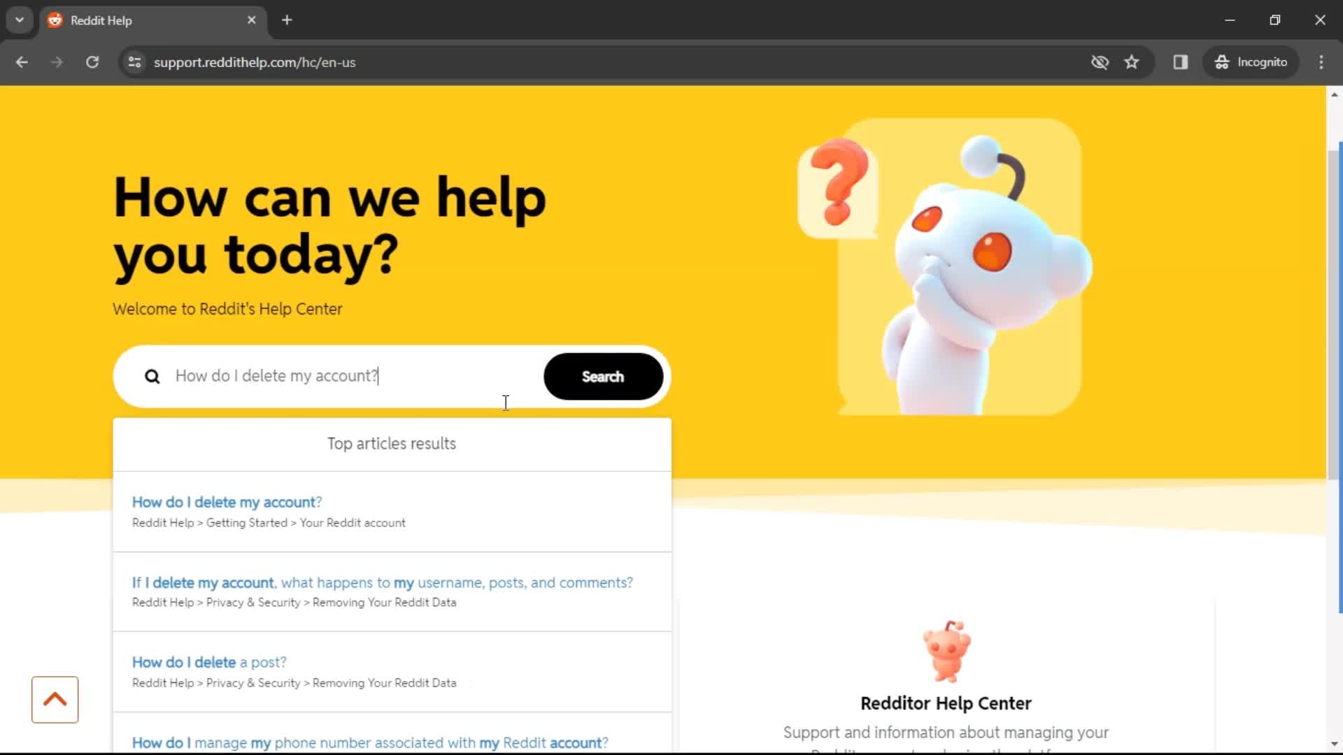 Help center screenshot