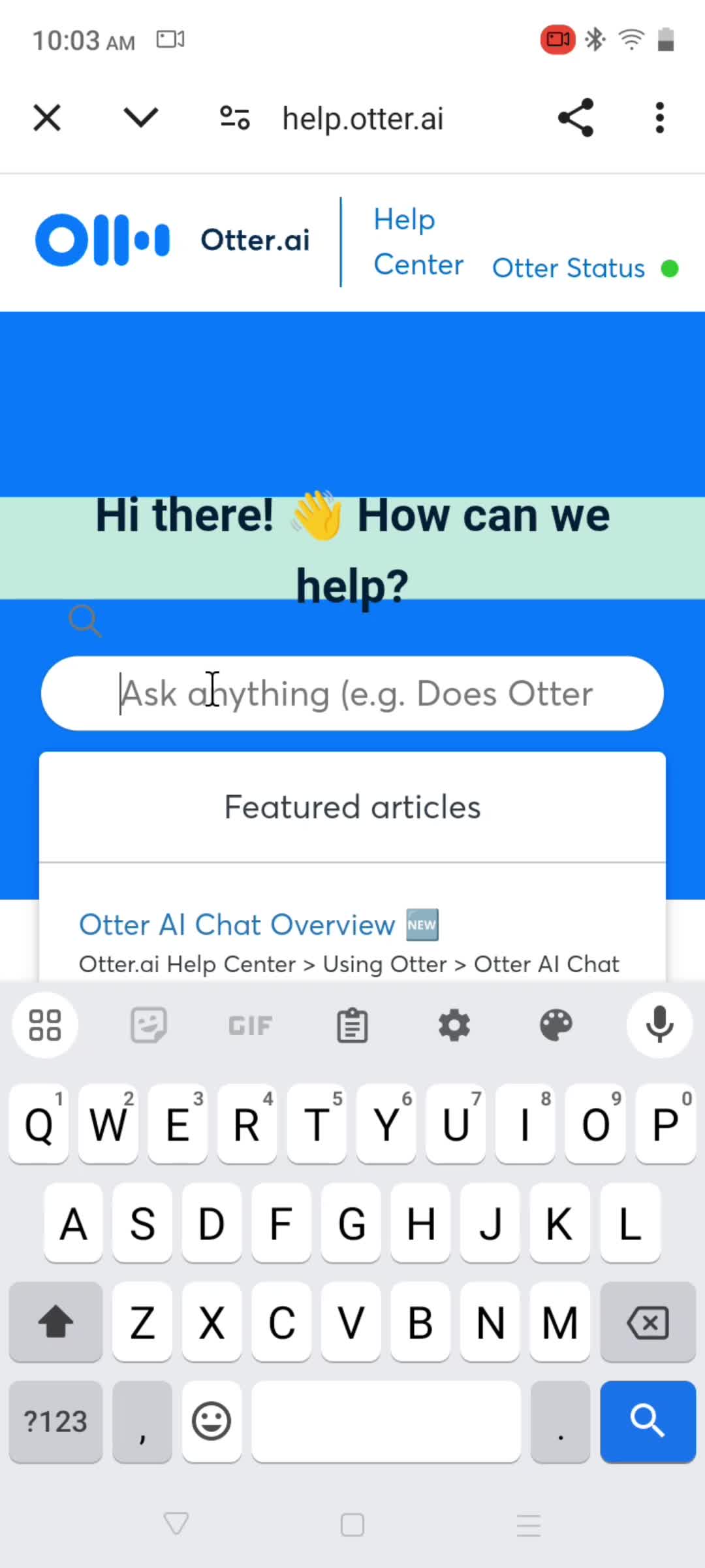 Help center screenshot