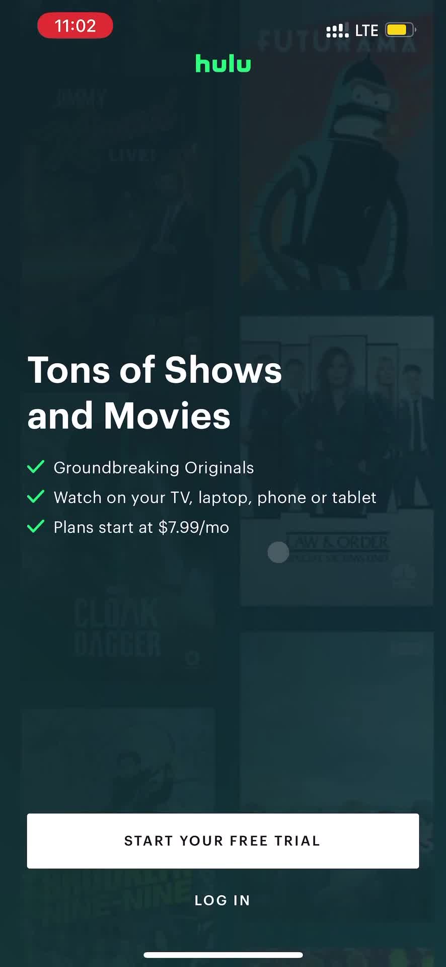 Hulu start trial screenshot
