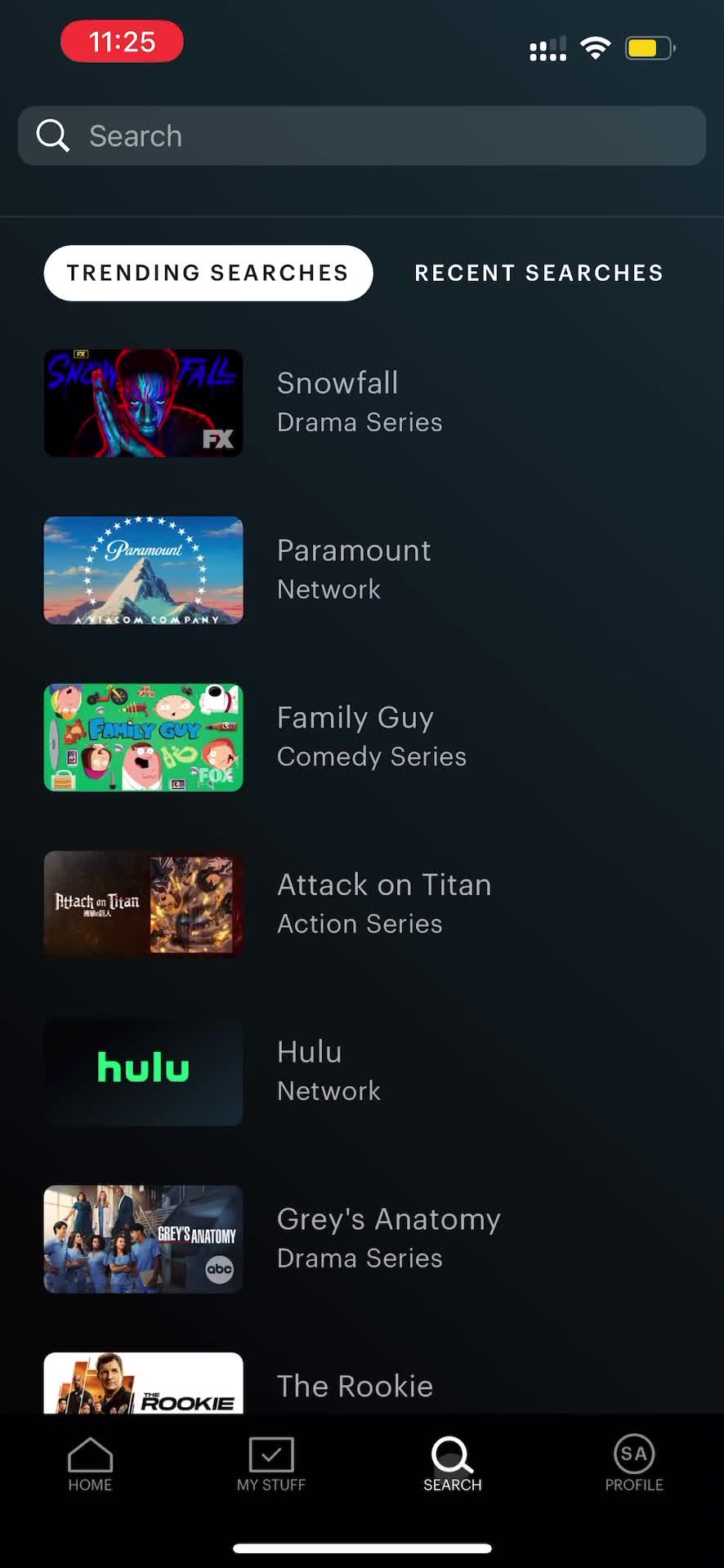 Screenshot of Search on Searching on Hulu user flow