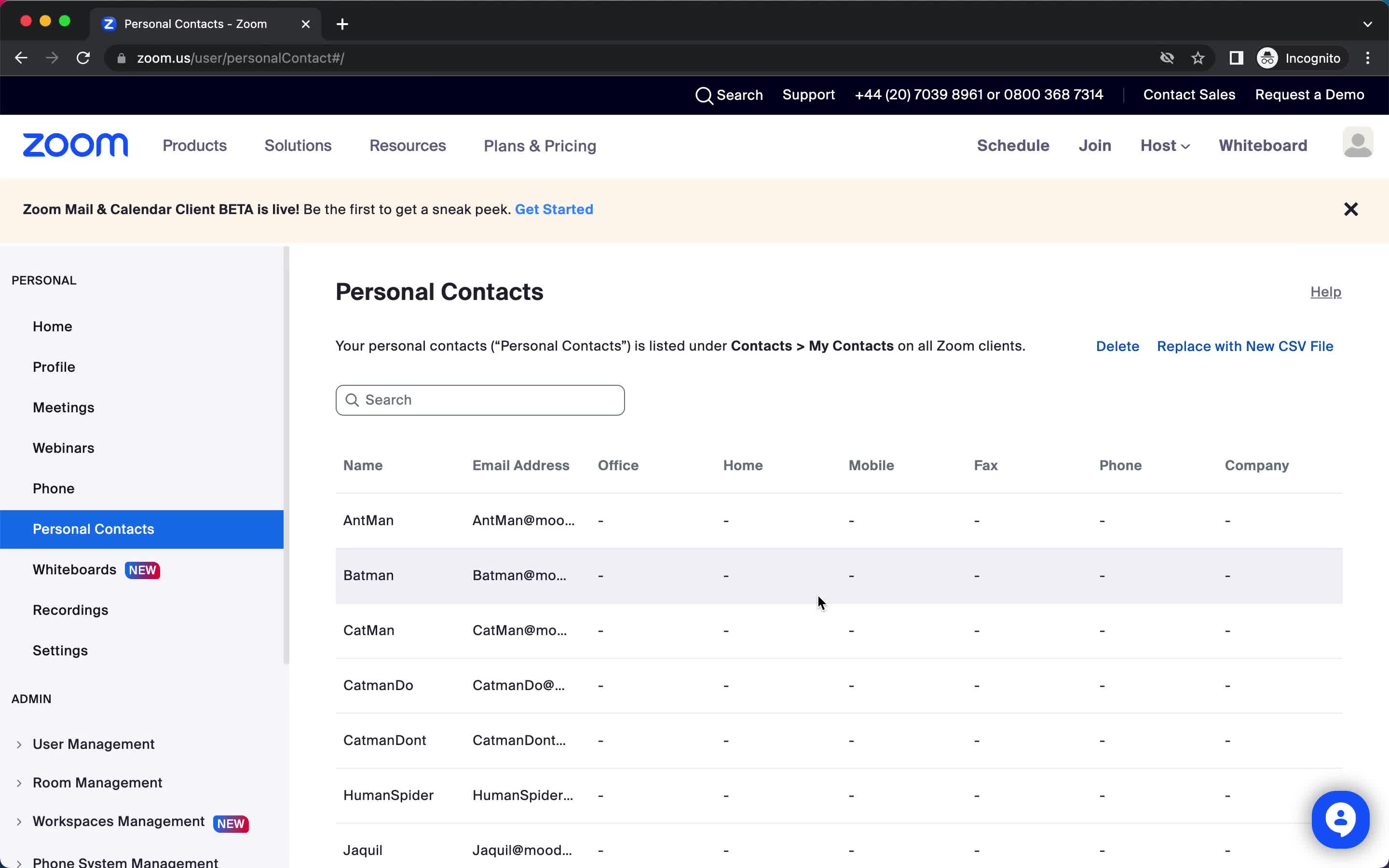 CSV import screenshot