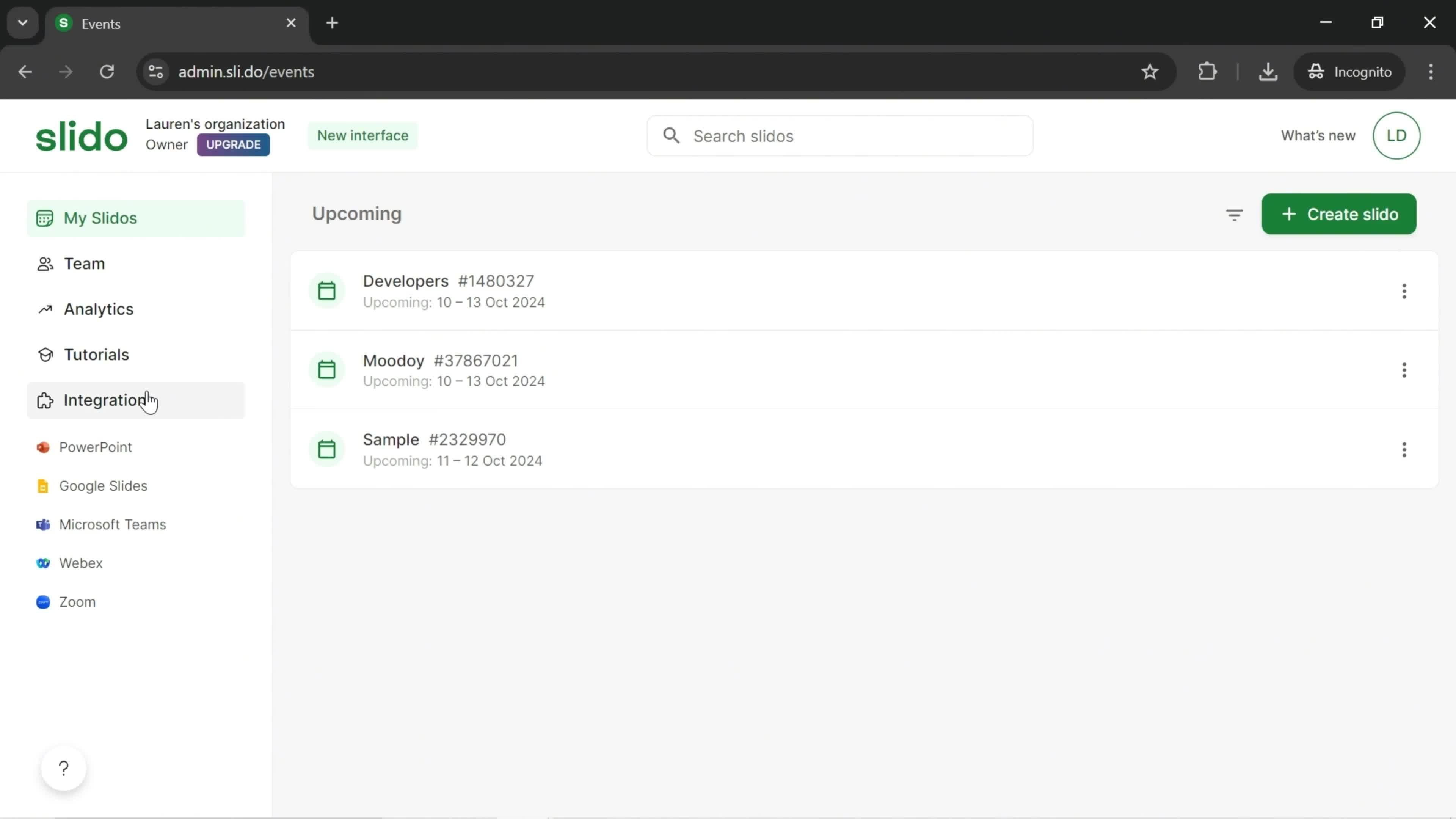 Integrations screenshot