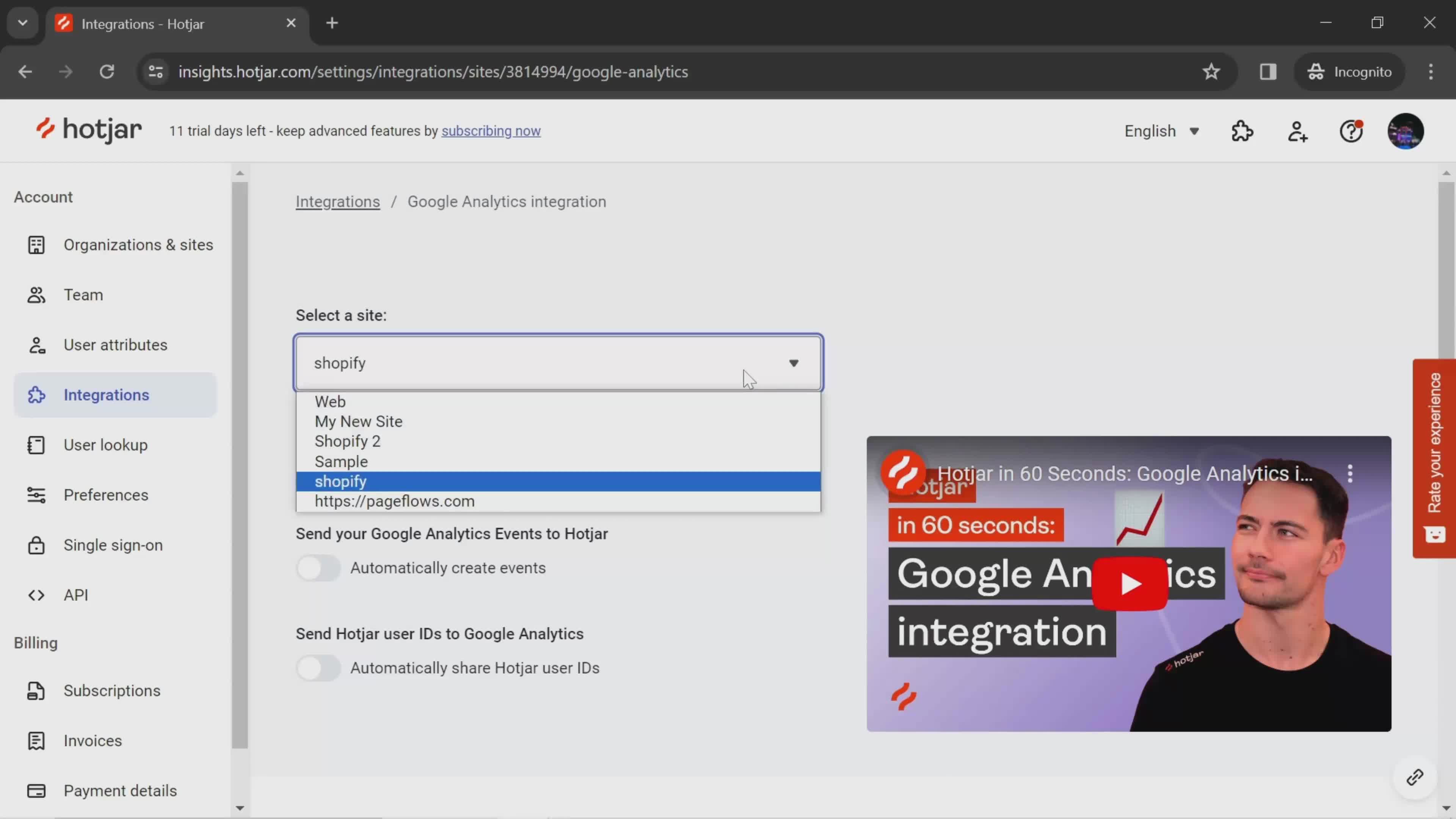 Integrations screenshot