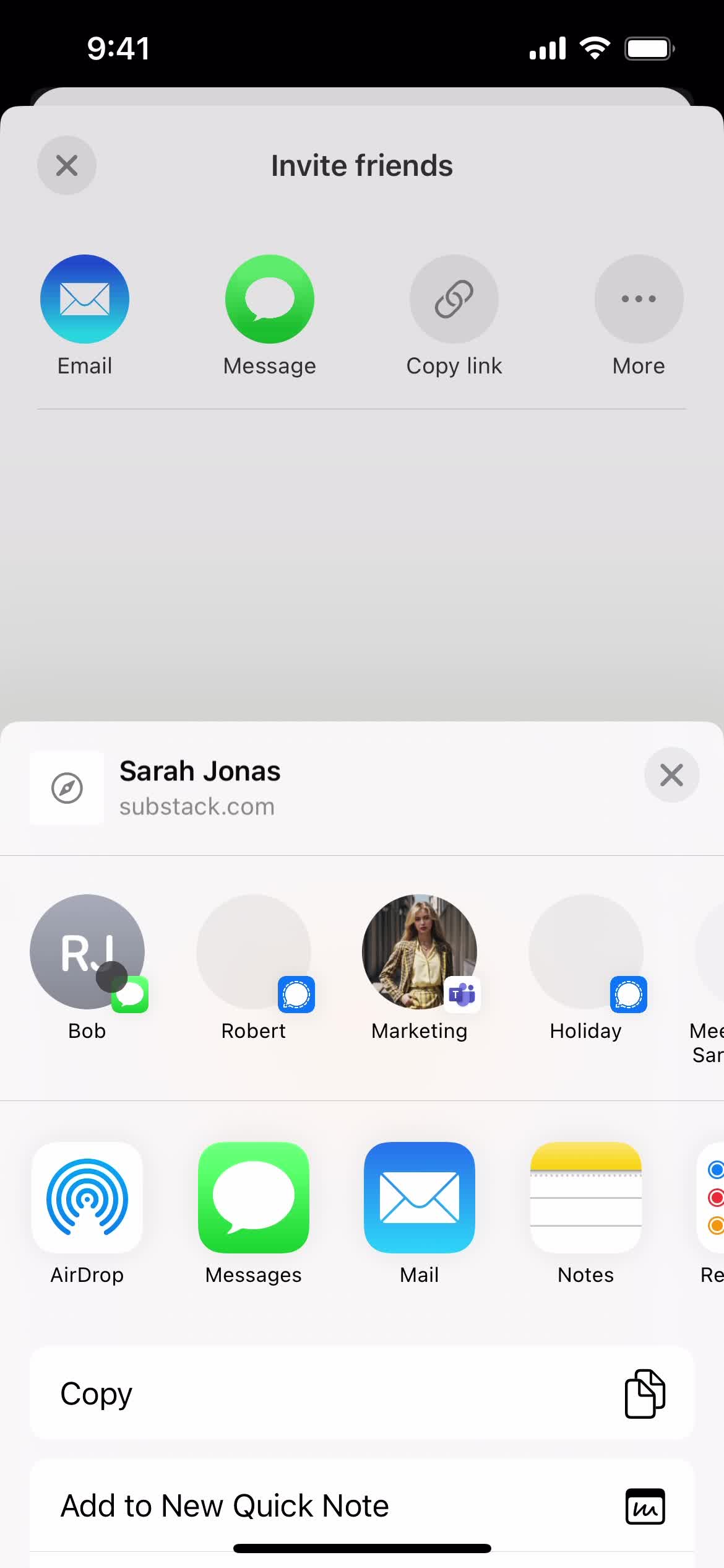 Inviting people screenshot