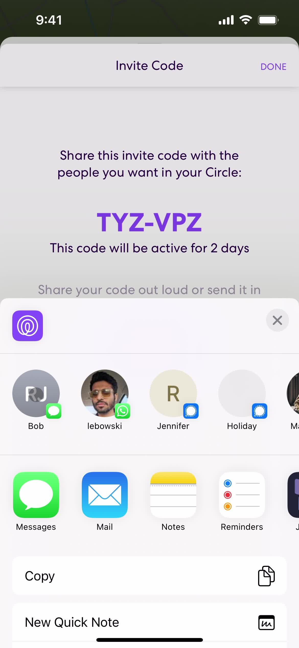 Inviting people screenshot