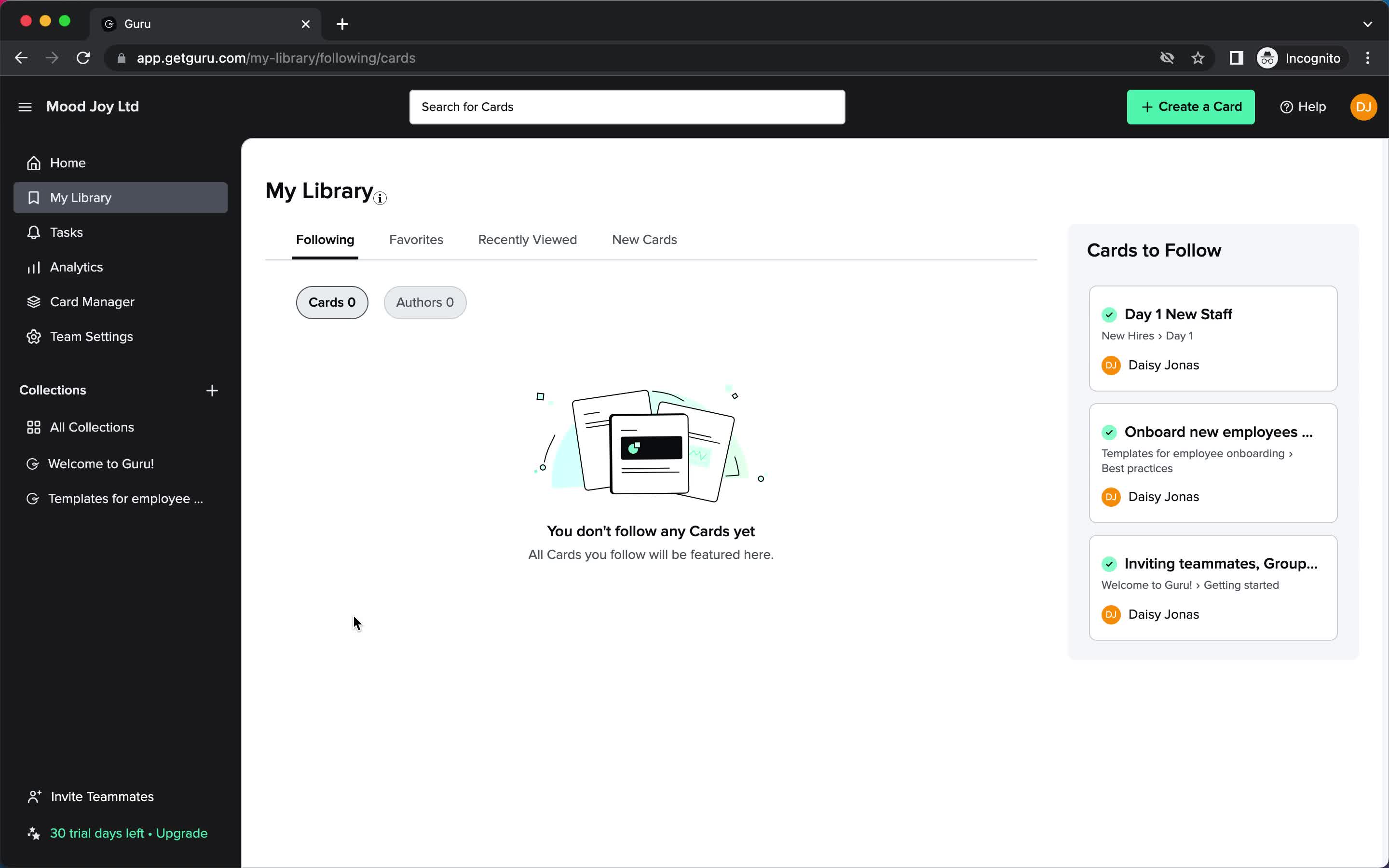 Screenshot of Library on Inviting people on Guru user flow