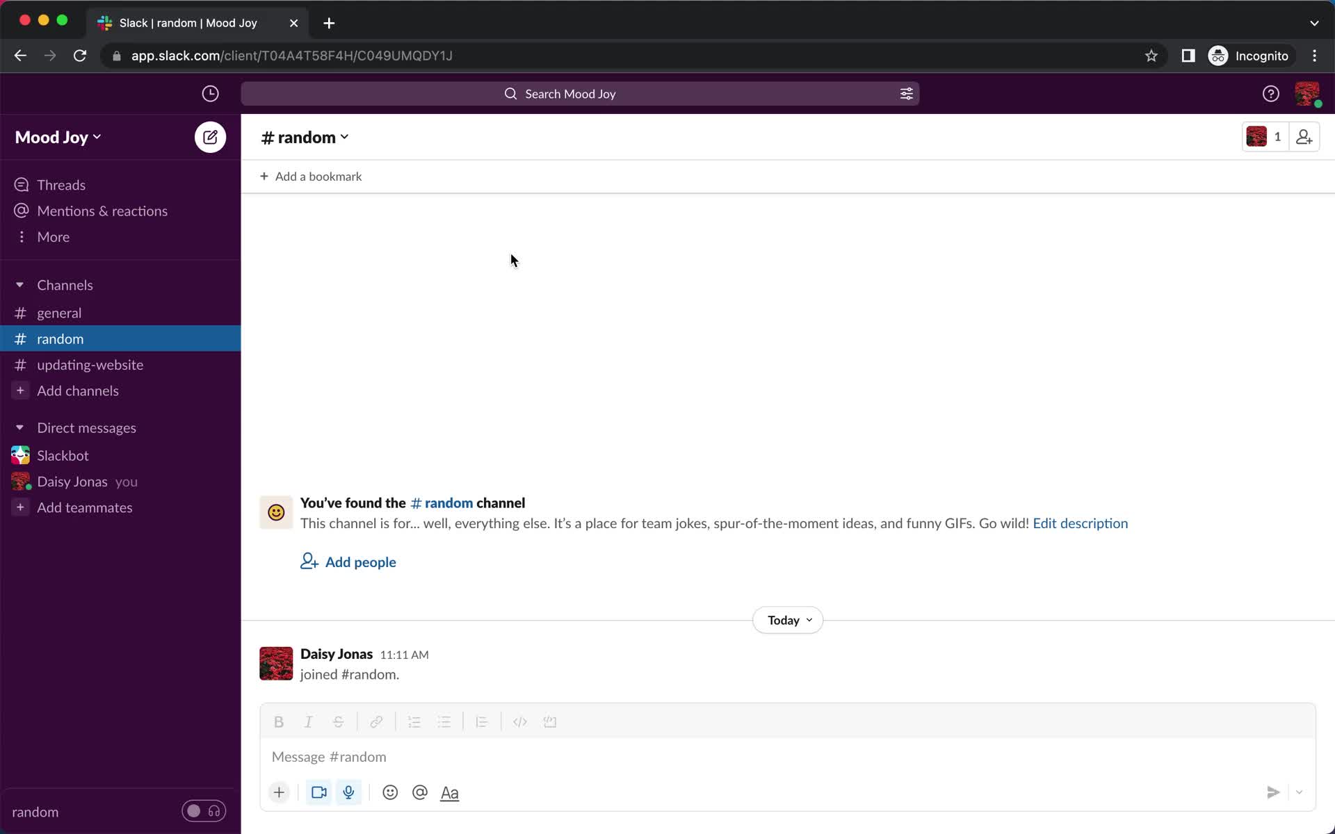 Screenshot of Channel on Inviting people on Slack user flow