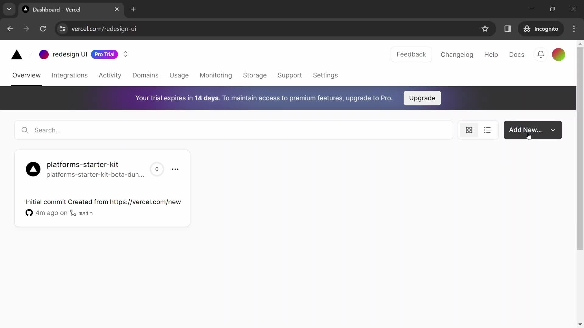 Screenshot of Dashboard on Inviting people on Vercel user flow