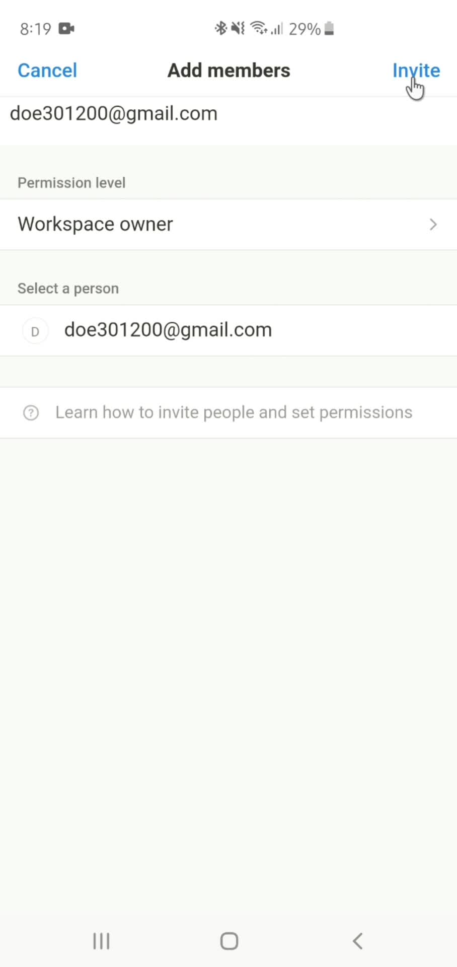 Inviting people screenshot