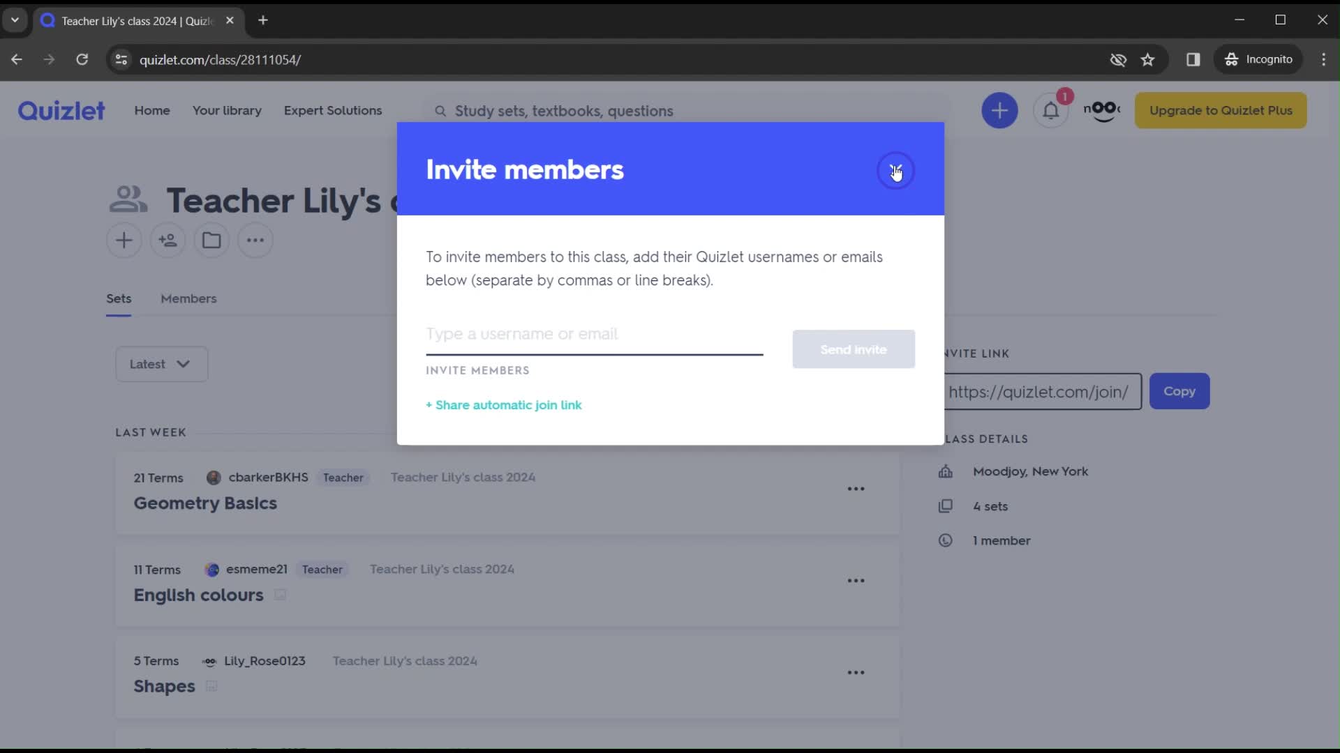 Inviting members screenshot