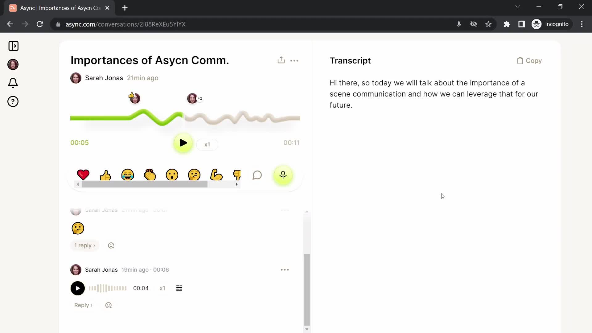 Screenshot of Audio message on Inviting people on Async user flow