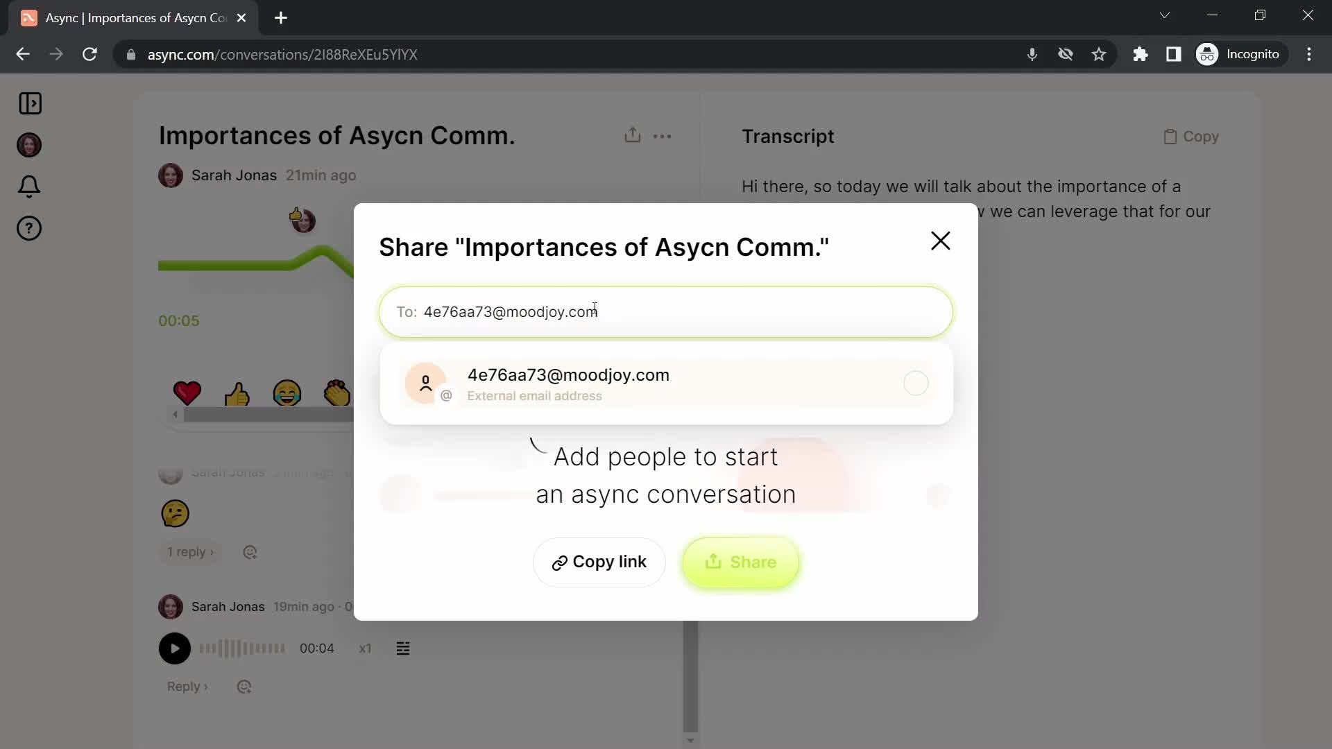 Screenshot of Enter email on Inviting people on Async user flow