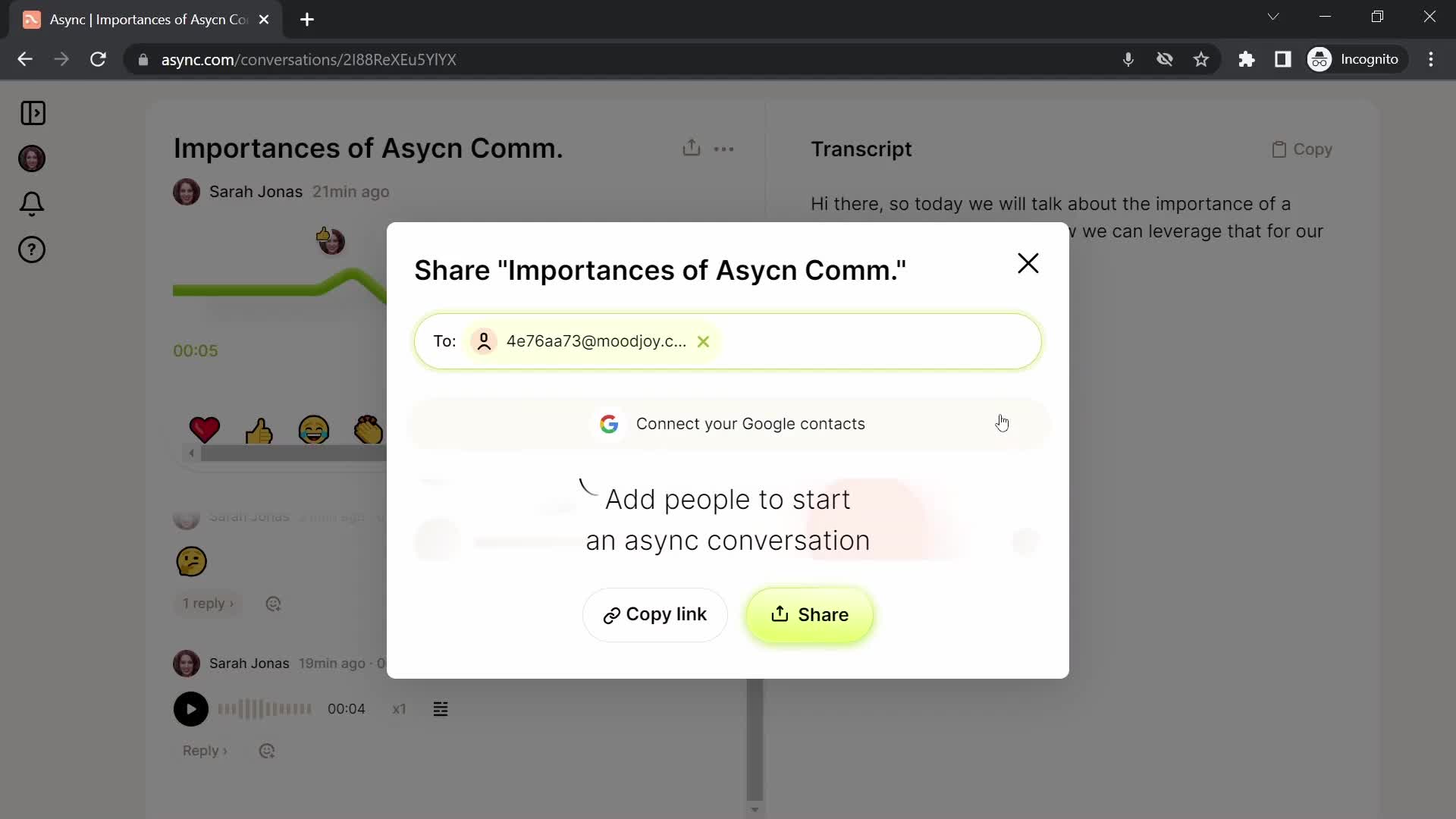 Screenshot of Invite people on Inviting people on Async user flow