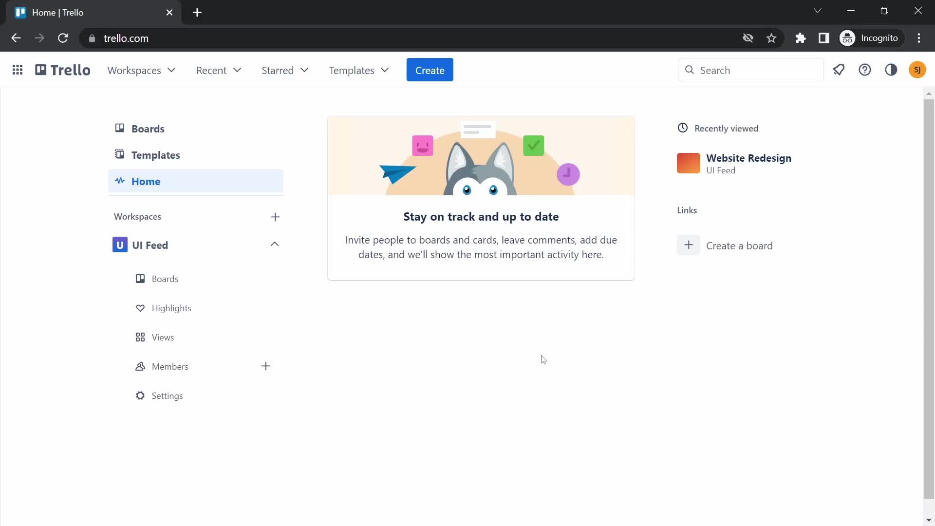 Screenshot of Dashboard on Inviting people on Trello user flow