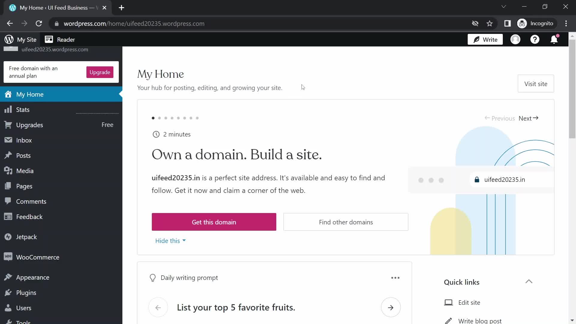 Screenshot of Dashboard on Inviting people on WordPress user flow
