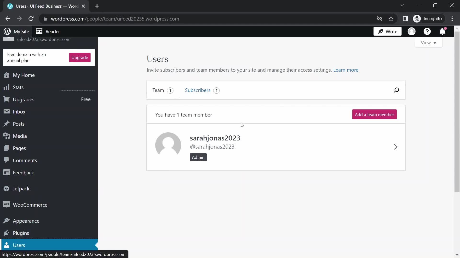 Screenshot of Users on Inviting people on WordPress user flow