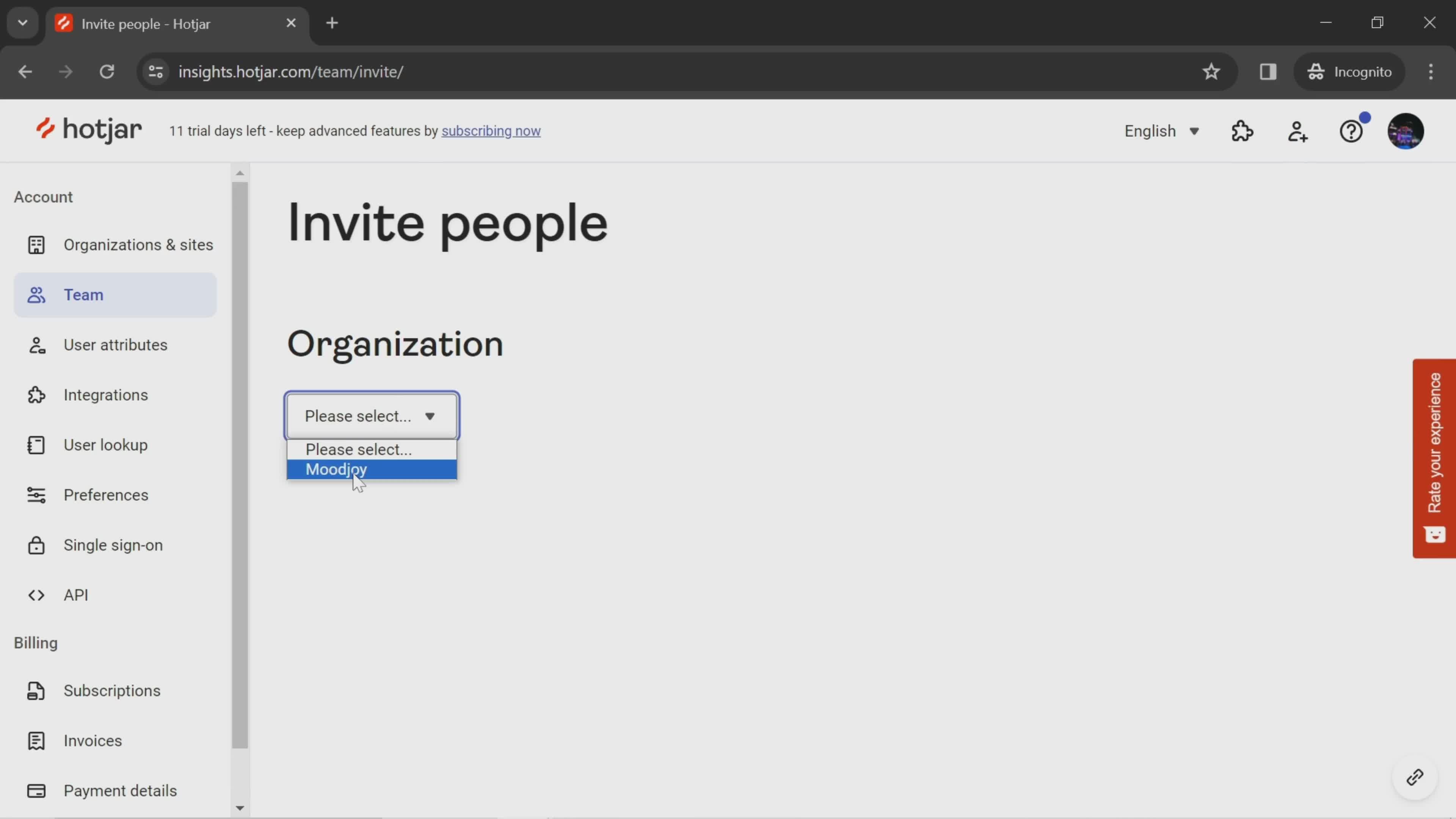 Inviting people screenshot