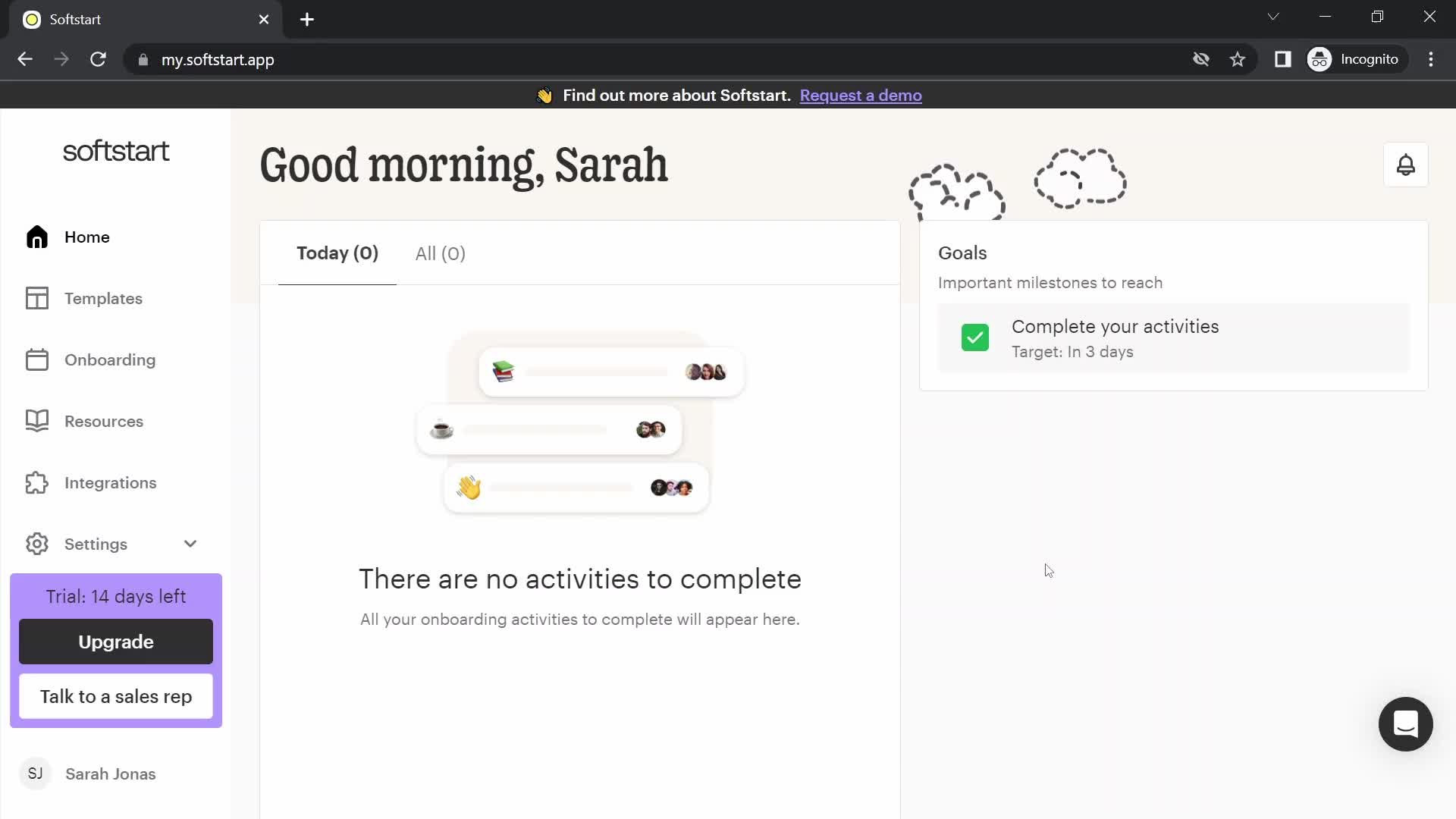 Screenshot of Home on Inviting people on Softstart user flow