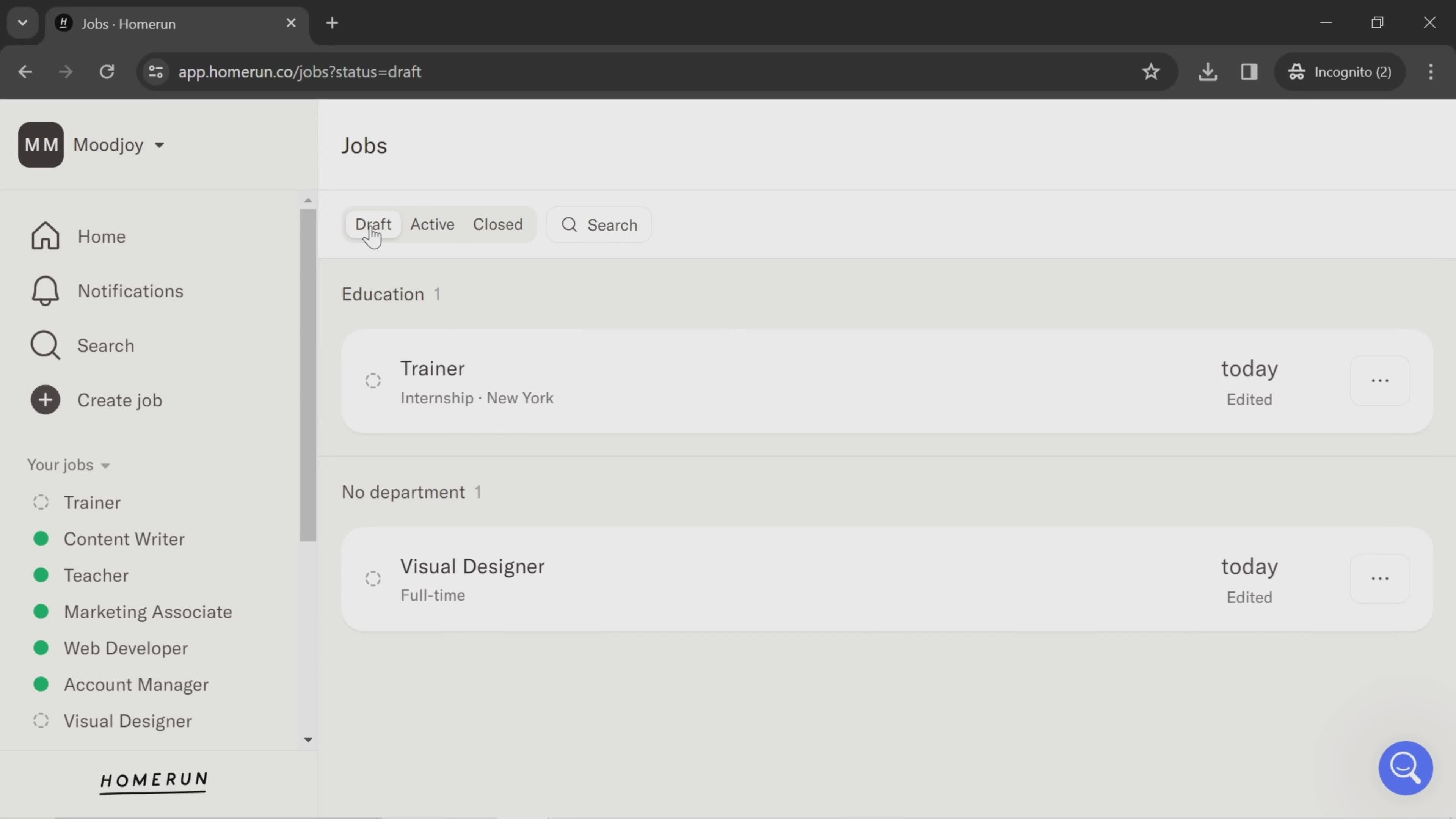 Browsing jobs screenshot