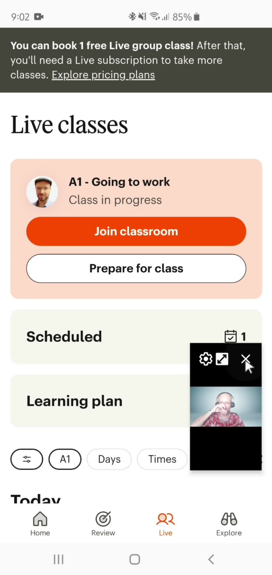 Joining live classes screenshot