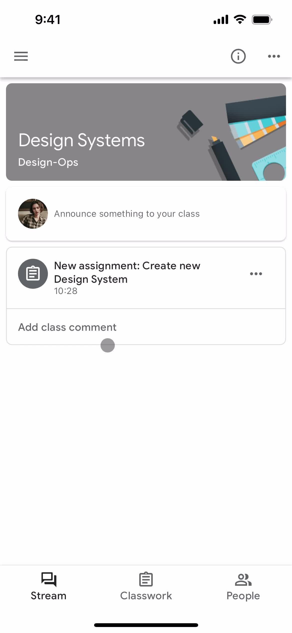 Joining a class screenshot