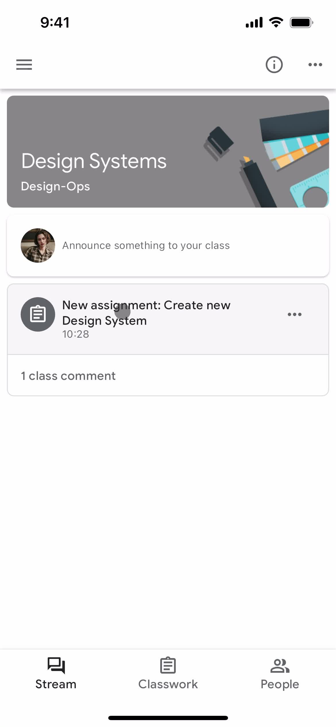 Joining a class screenshot