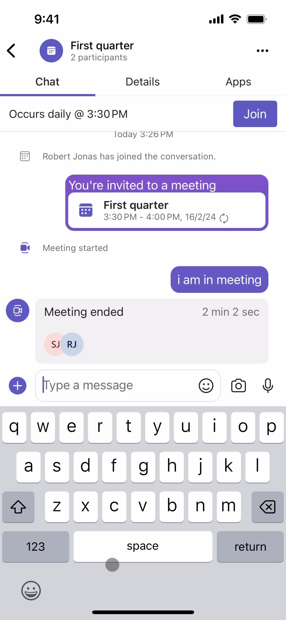 Joining a meeting screenshot