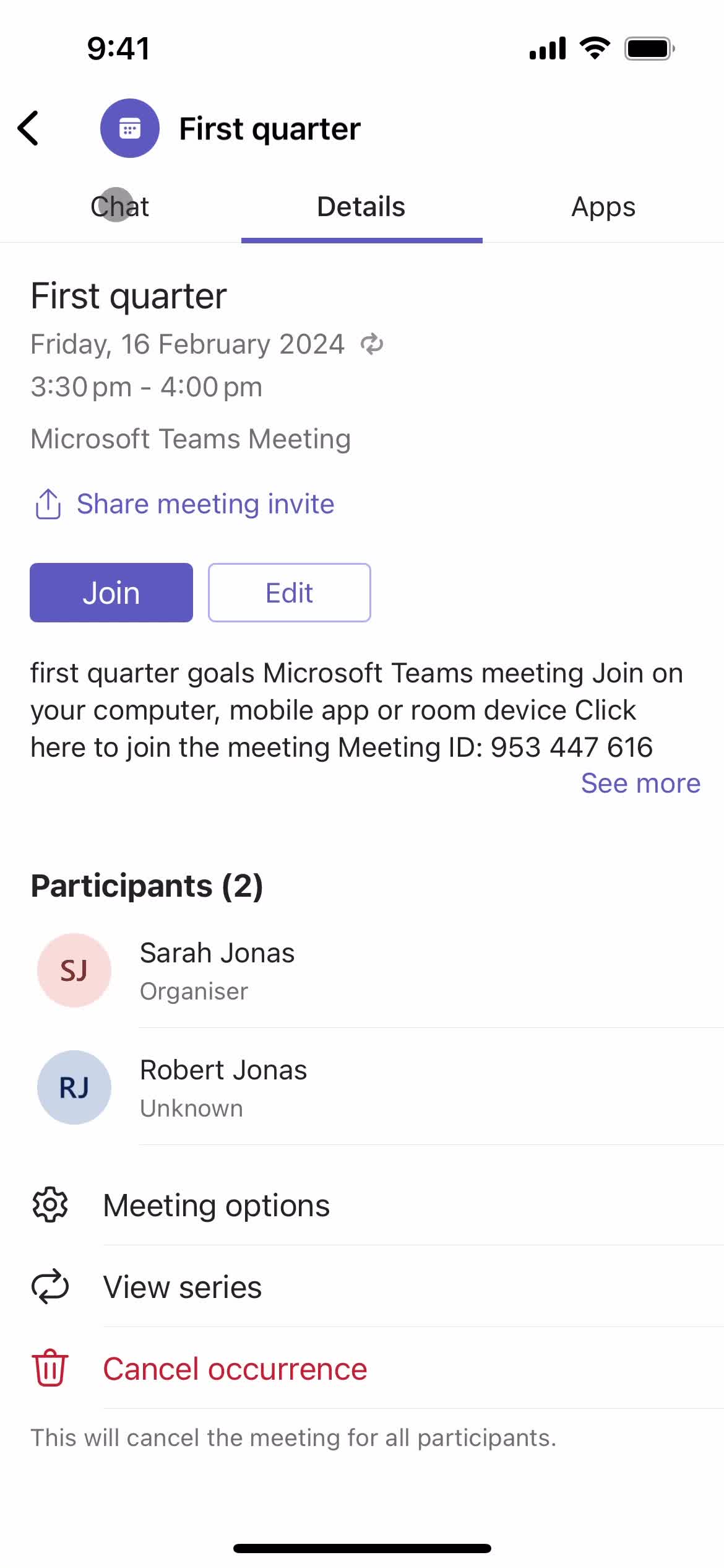 Joining a meeting screenshot