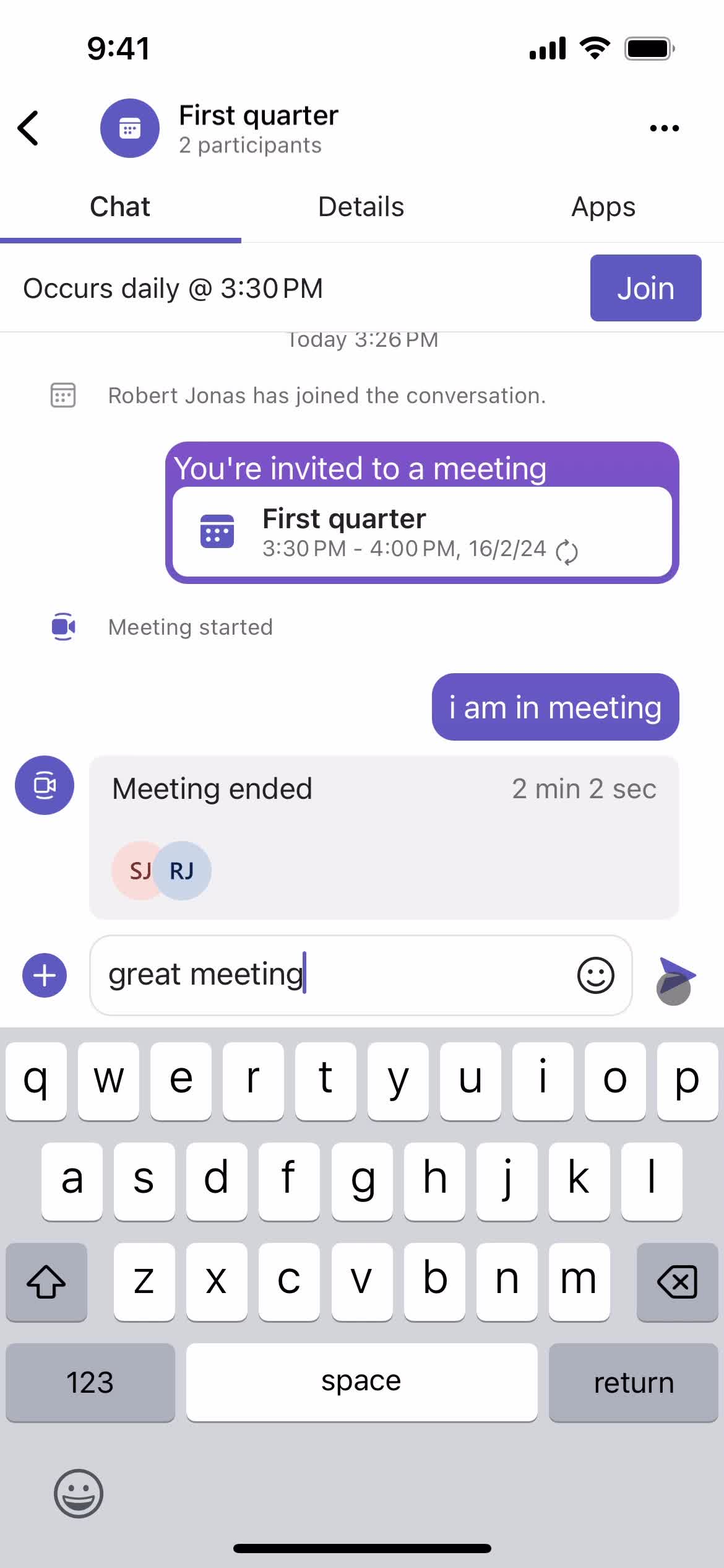 Joining a meeting screenshot