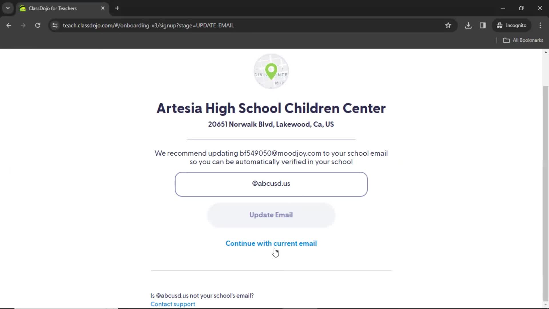 Joining a school screenshot