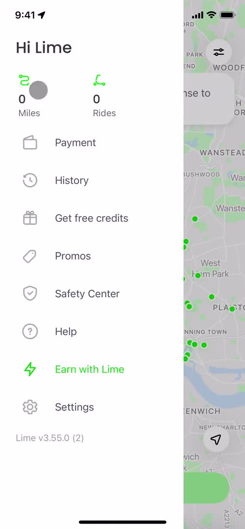 Screenshot of Navigation menu on Inviting people on Lime user flow