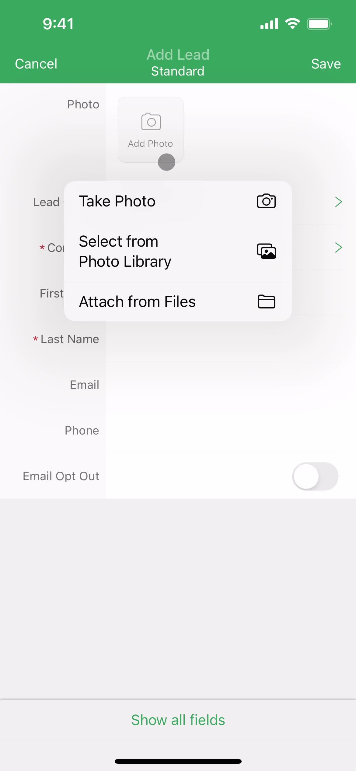 Adding leads screenshot