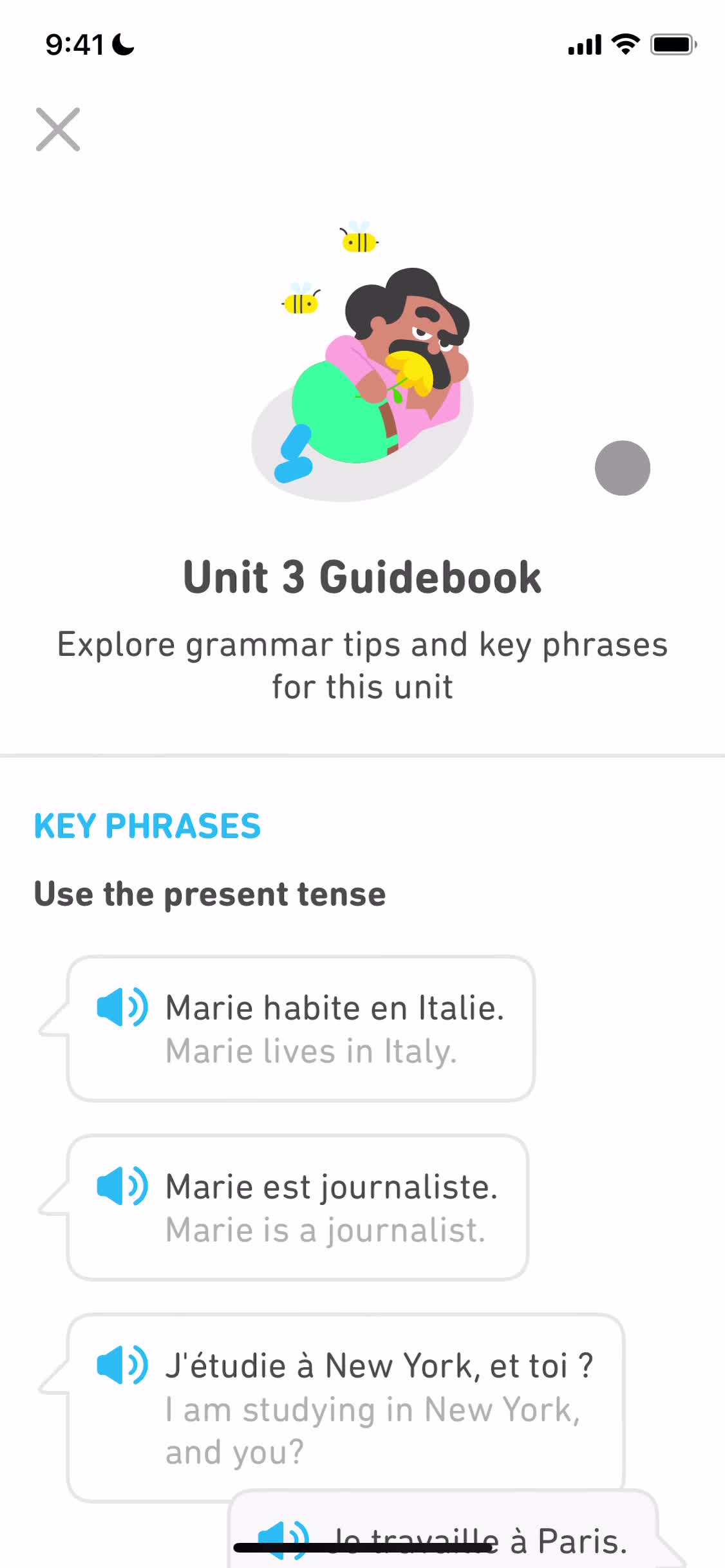 Screenshot of Guide on Learning on Duolingo user flow