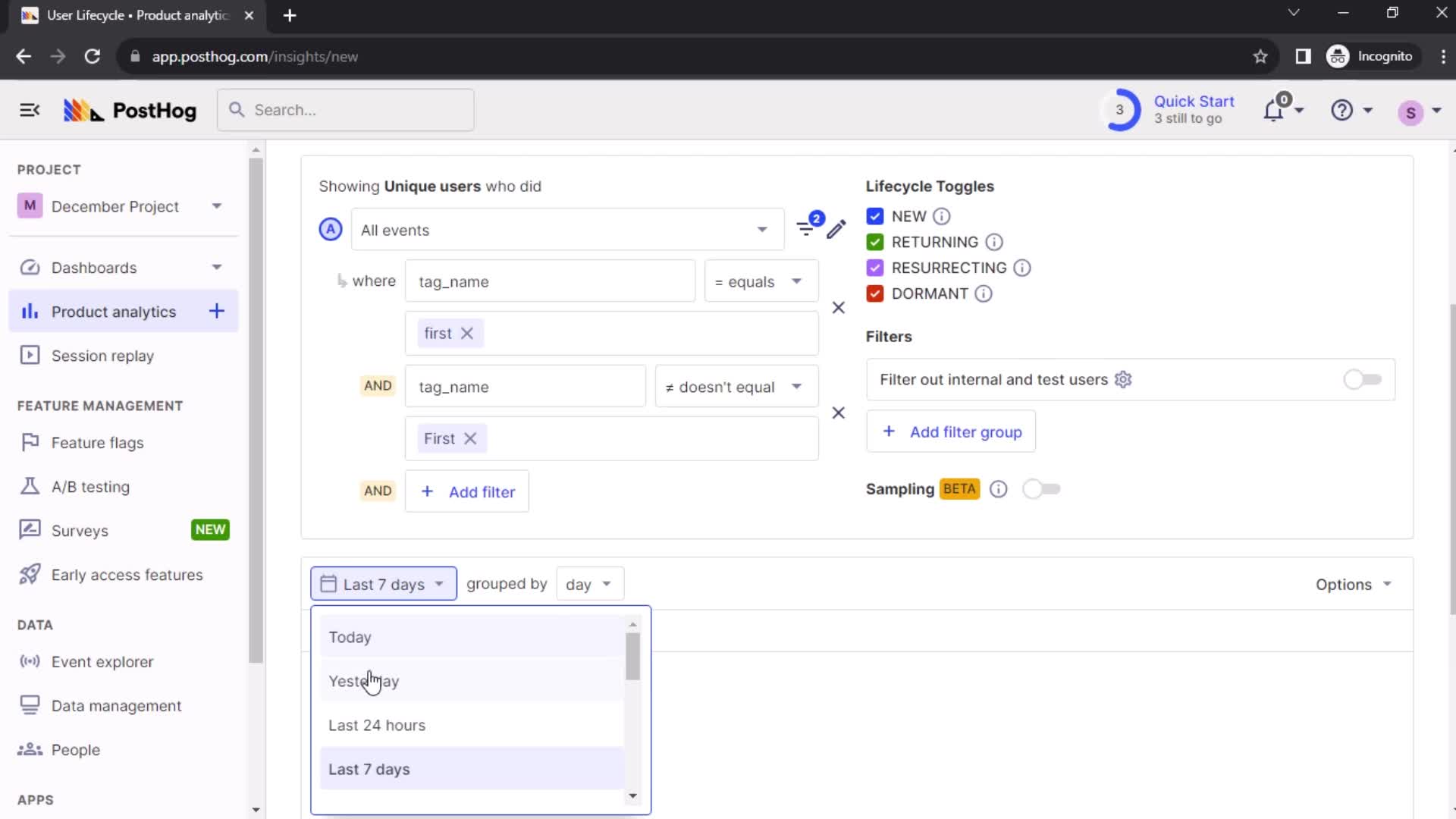 Creating a lifecycle insight screenshot