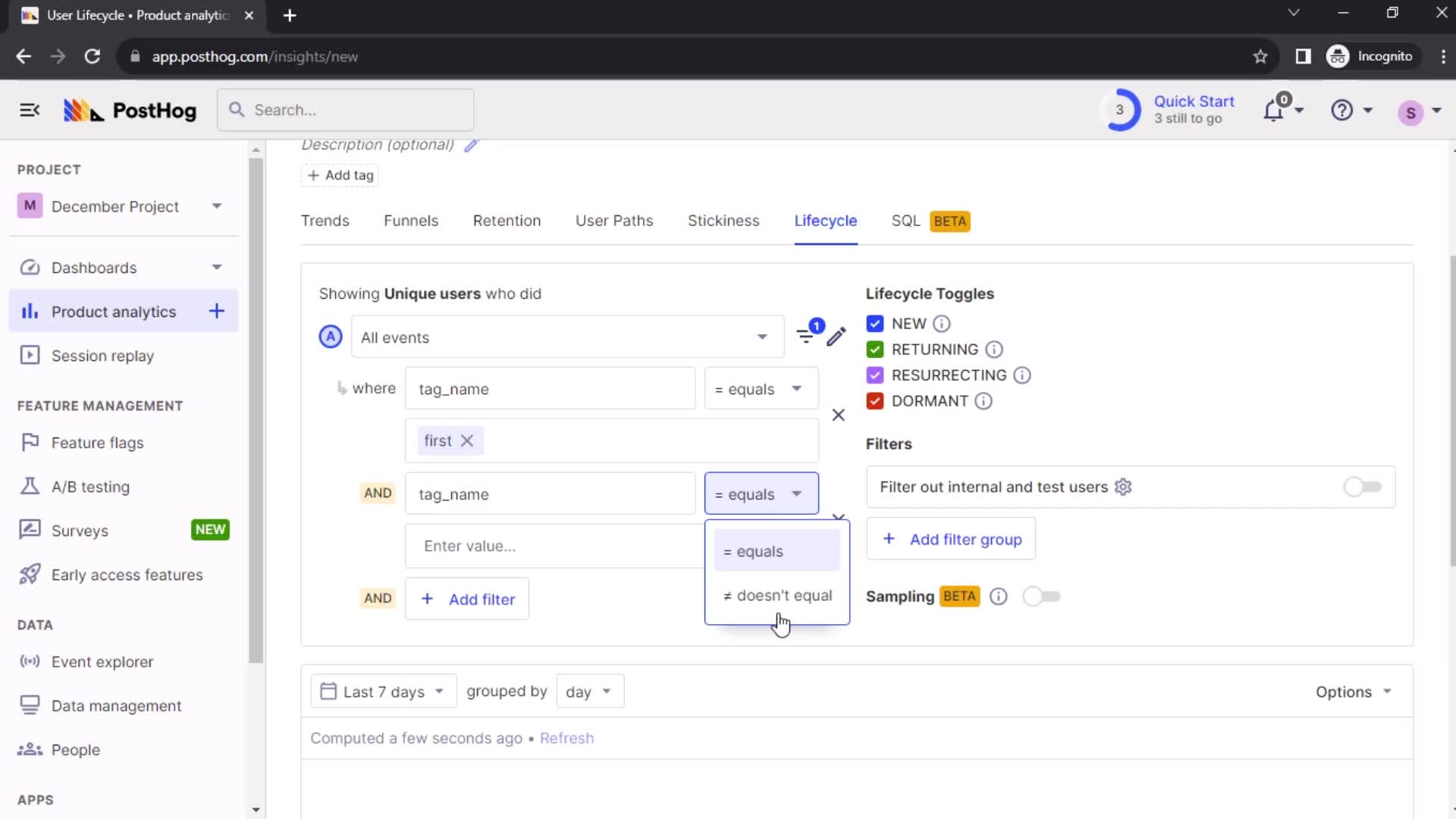 Creating a lifecycle insight screenshot