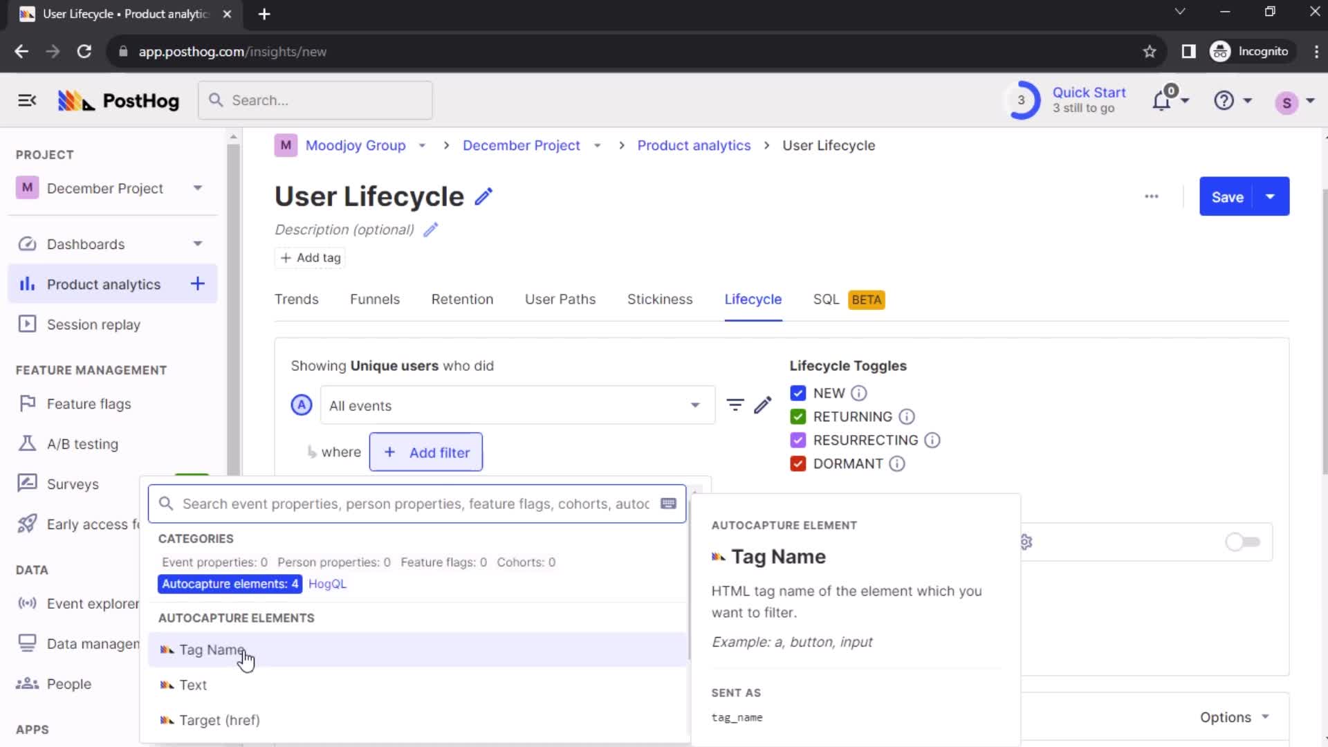 Creating a lifecycle insight screenshot