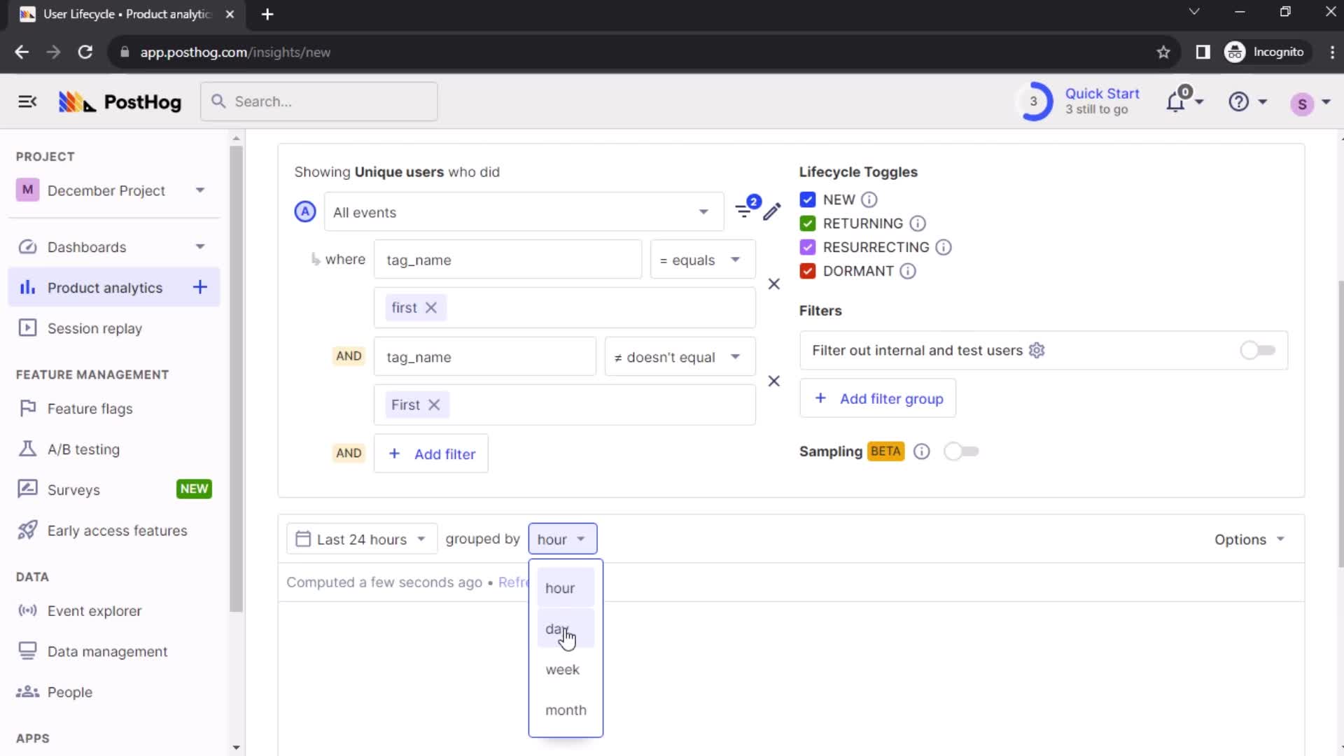 Creating a lifecycle insight screenshot