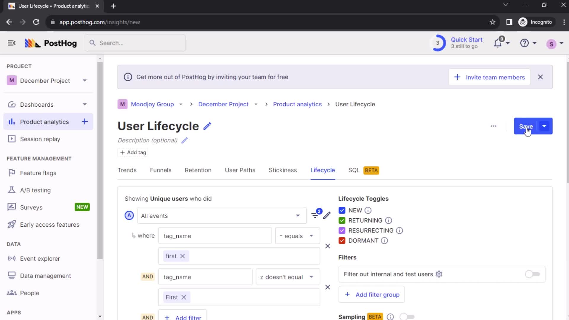 Creating a lifecycle insight screenshot