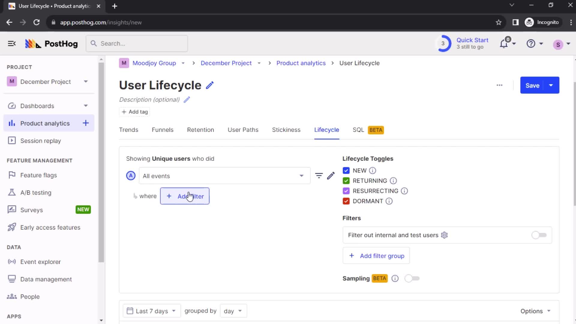 Creating a lifecycle insight screenshot