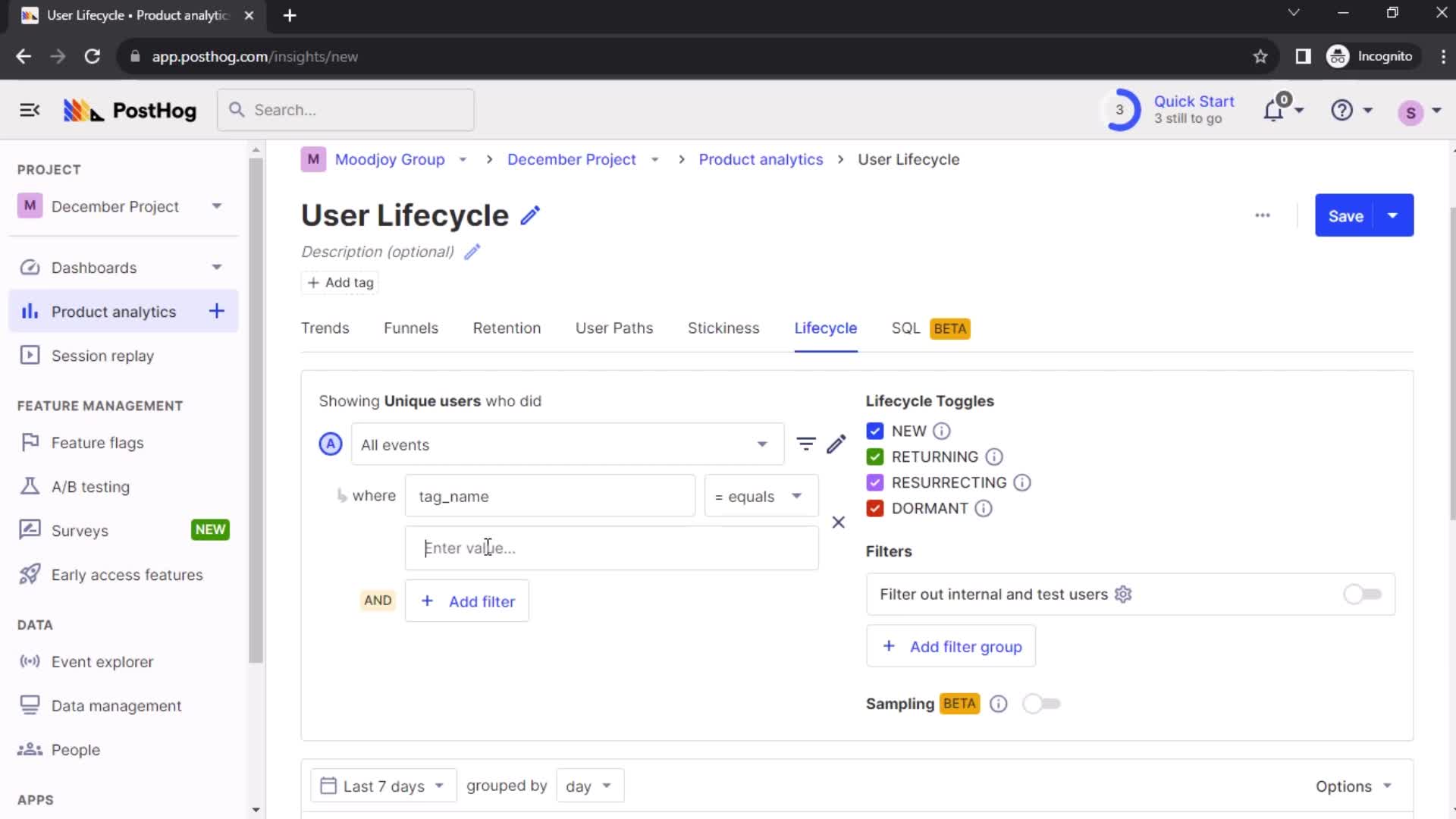 Creating a lifecycle insight screenshot