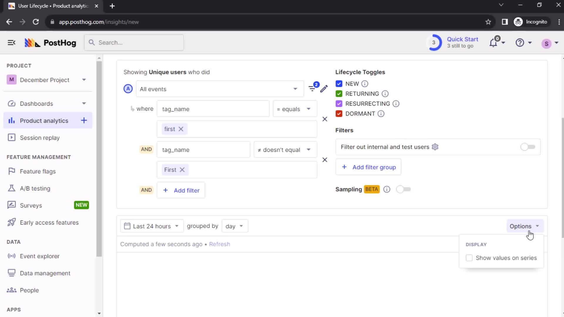 Creating a lifecycle insight screenshot