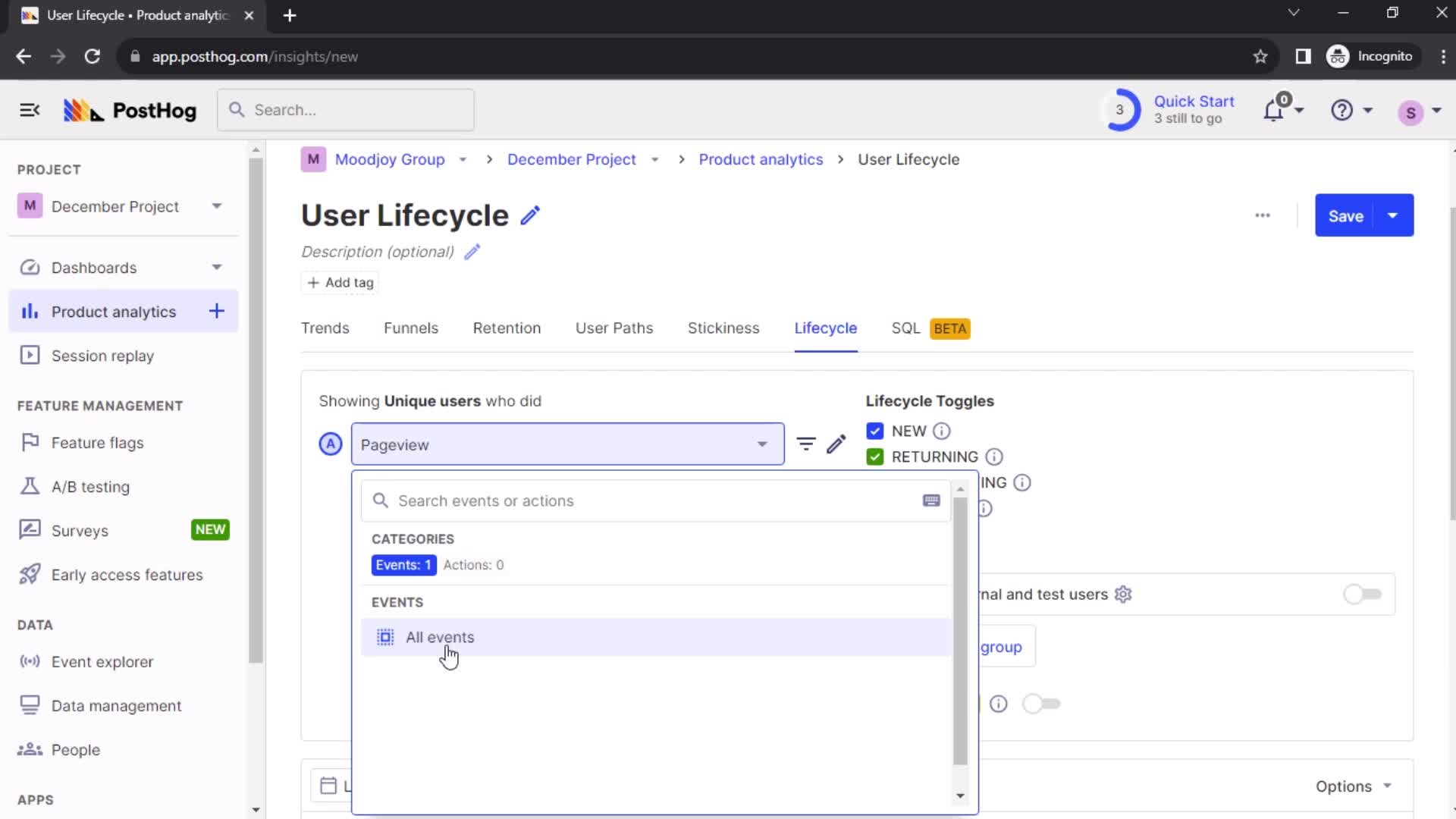 Creating a lifecycle insight screenshot