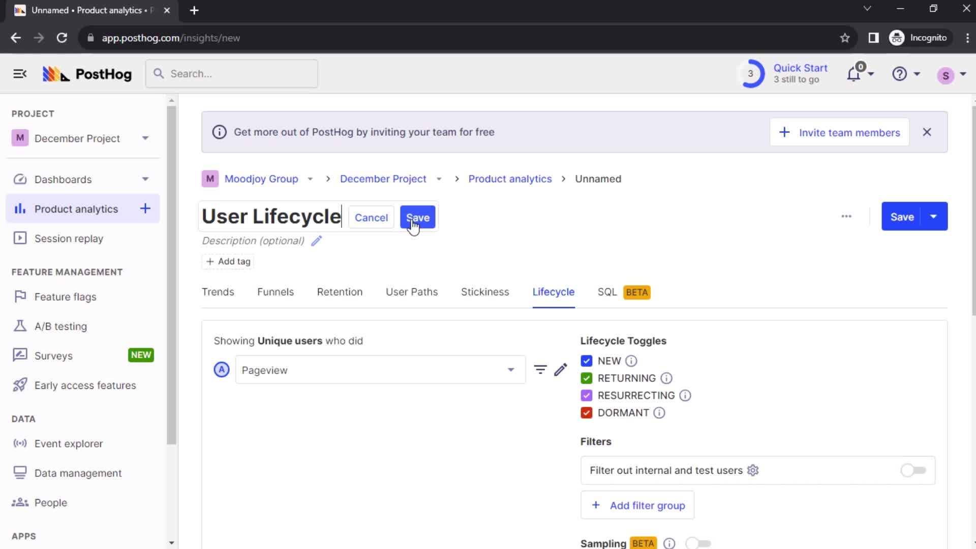 Creating a lifecycle insight screenshot