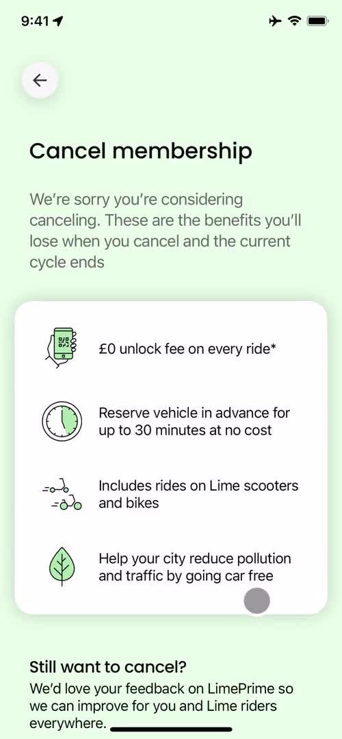 Cancelling your subscription screenshot