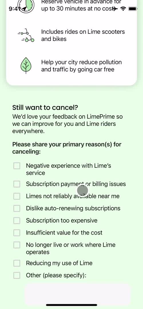 Cancelling your subscription screenshot