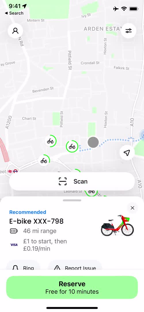 Screenshot of Bike details on General browsing on Lime user flow